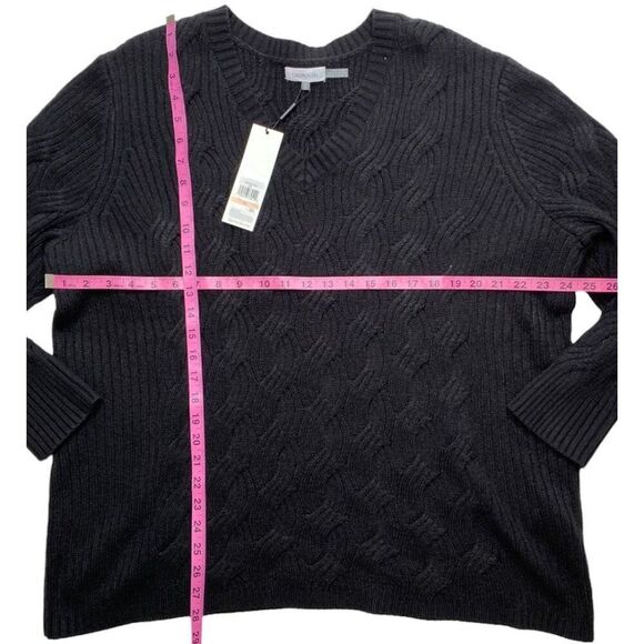 Calvin Klein Cable Knit Sweater‎ Women's 2X Black Plus Size V-Neck Soft NEW - Picture 4 of 7